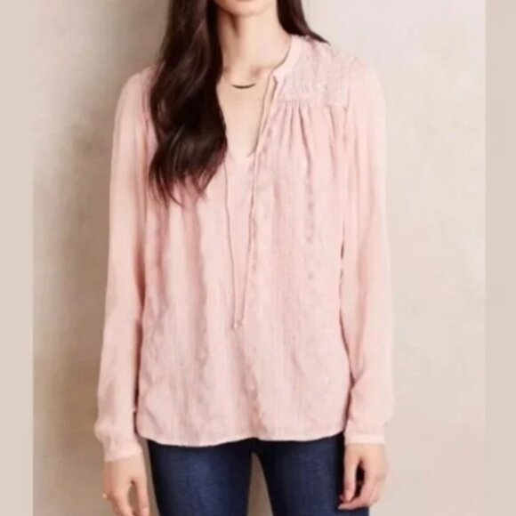 Anthro Tiny Embroidered Tunic Pink XS - Picture 1 of 3